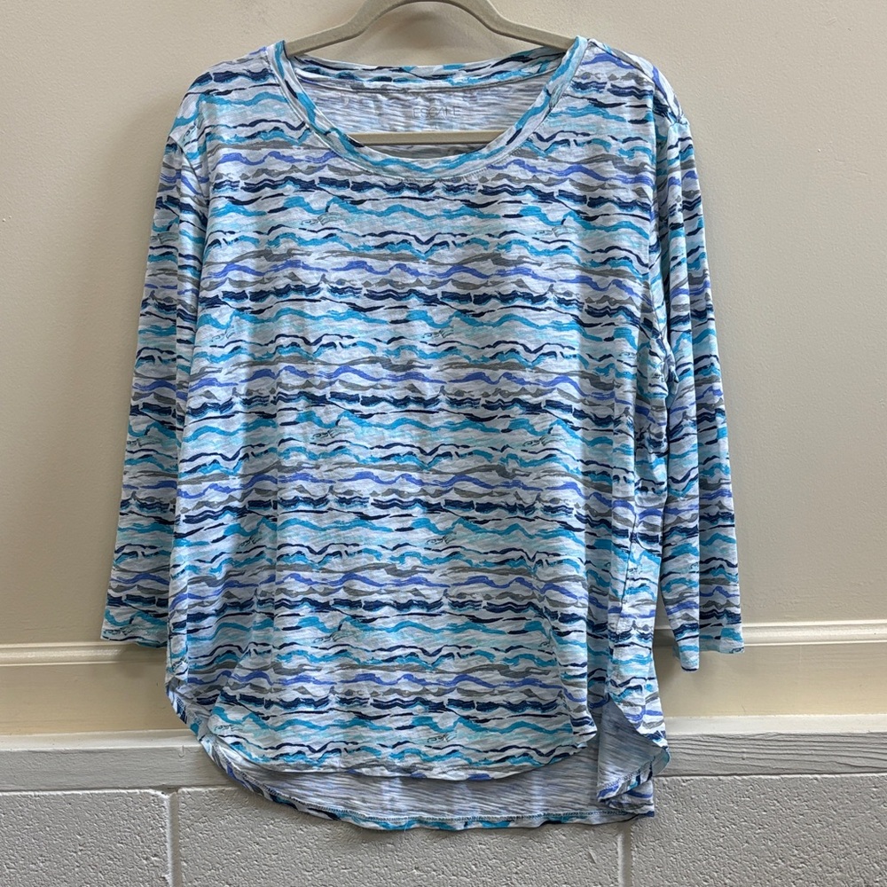 Escape by Habitat women’s XL cotton Blue Patterned Long-Sleeve Top